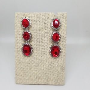 Crystal earrings red triple stone